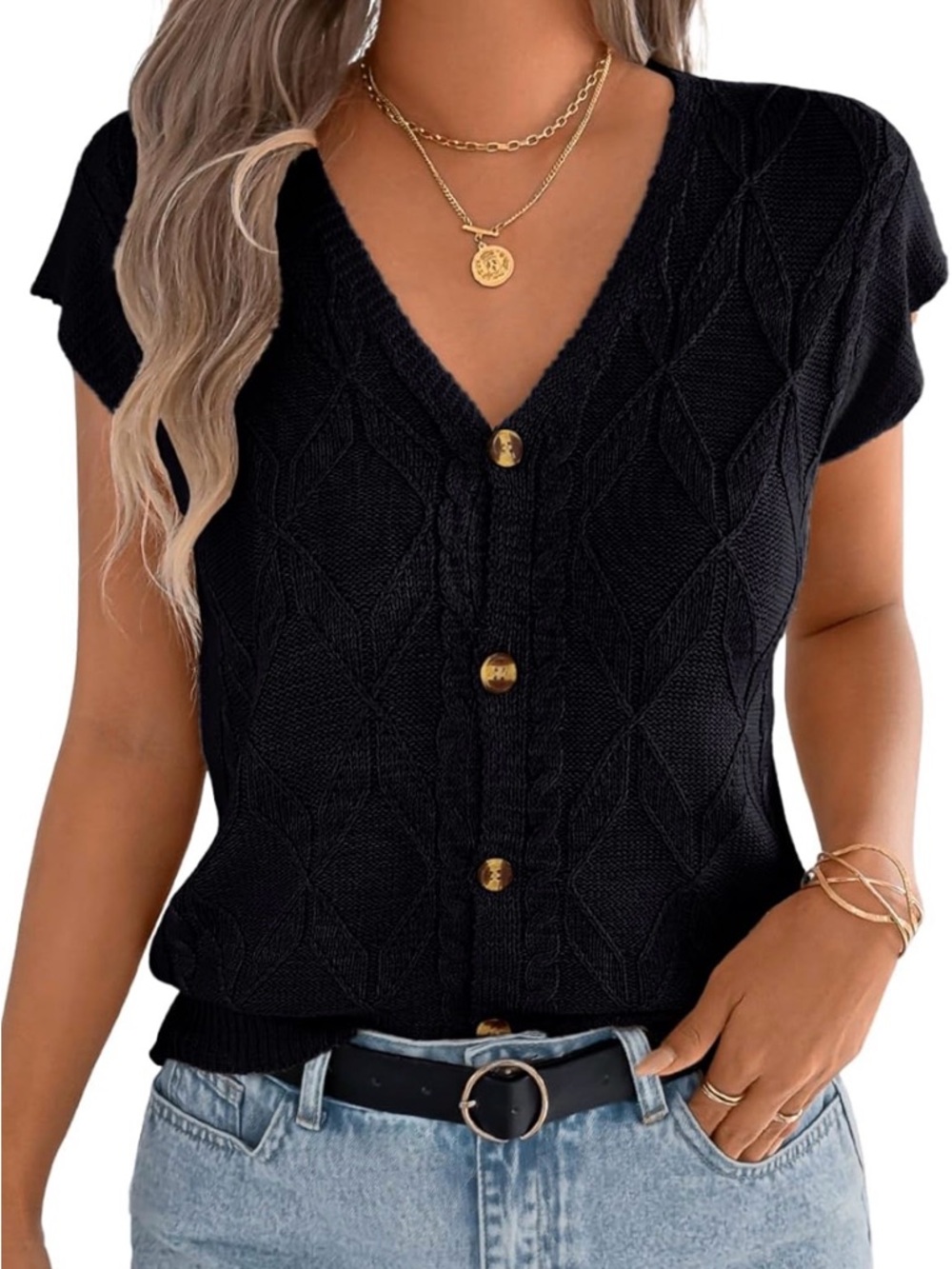 Women's V-Neck Cap-Sleeve Sweater